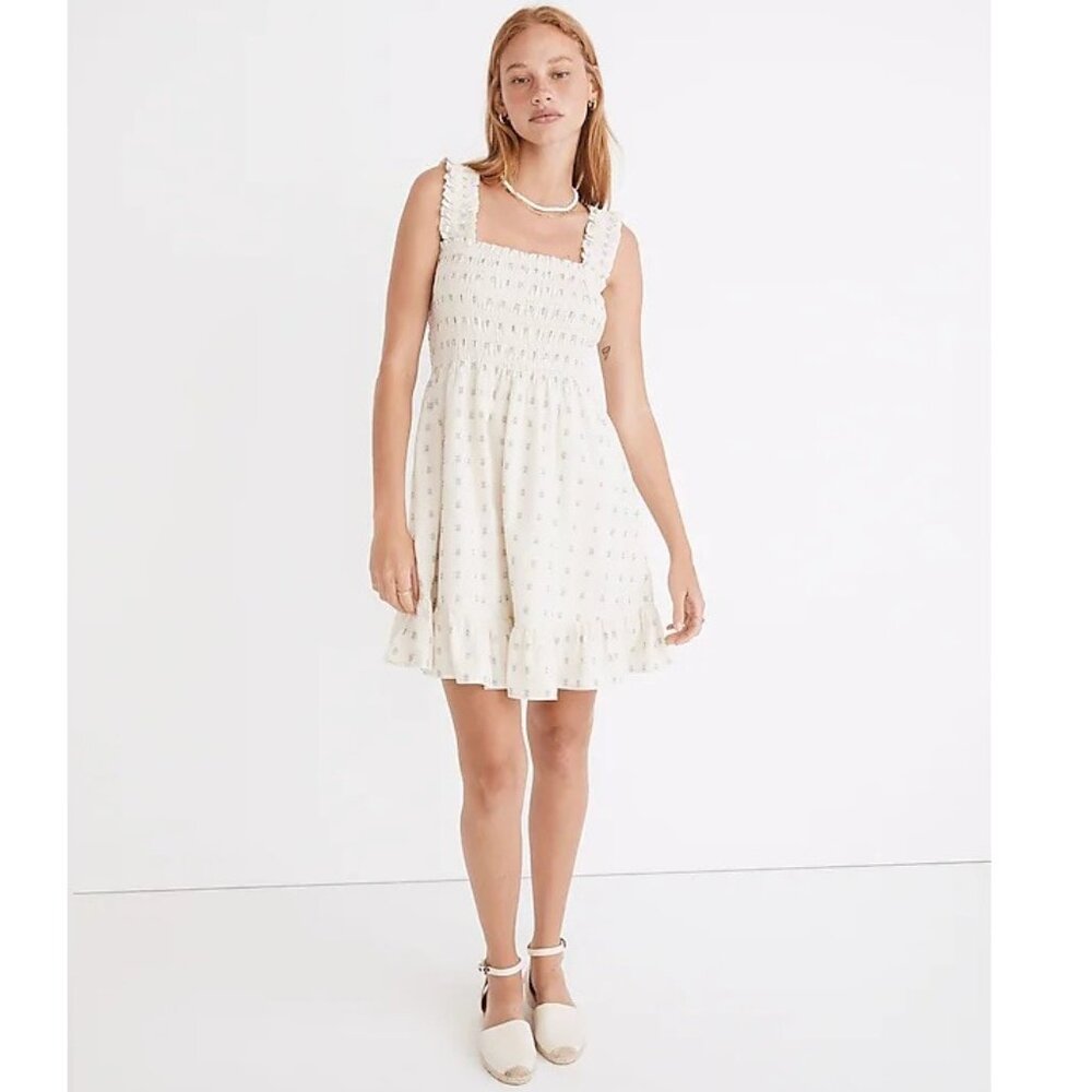 Madewell Lucie Smocked Tank Mini Dress in Textural Clipdot - Size M